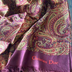 Vintage Christian Dior Burgandy Paisley Silk Scarf